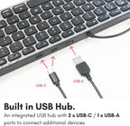 Macally Wired Keyboard for Mac with USB Hub (2X USBC / 1x USBA) - Compatible Small Apple Keyboard with 2 in 1 USB Plug - for MacBook Pro/Air, Mac mini, iMac