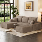 95" Cloud Sectional Couch with Ottoman,Modern U-Shaped Cloud Couch with Deep Seat,Comfy Corduroy 3-Seater Sofa,Memory Foam Sofa for Living Room,No Assembly (Camel,Left-Facing Chaise)
