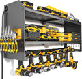 YYR Power Tool Organizer with Charging Station Wall Mount, Cordless Drill and Battery Holder for Garage Organization, Electric Tools Storage Rack Build in Surge Protection Power Strip - Black Shelf