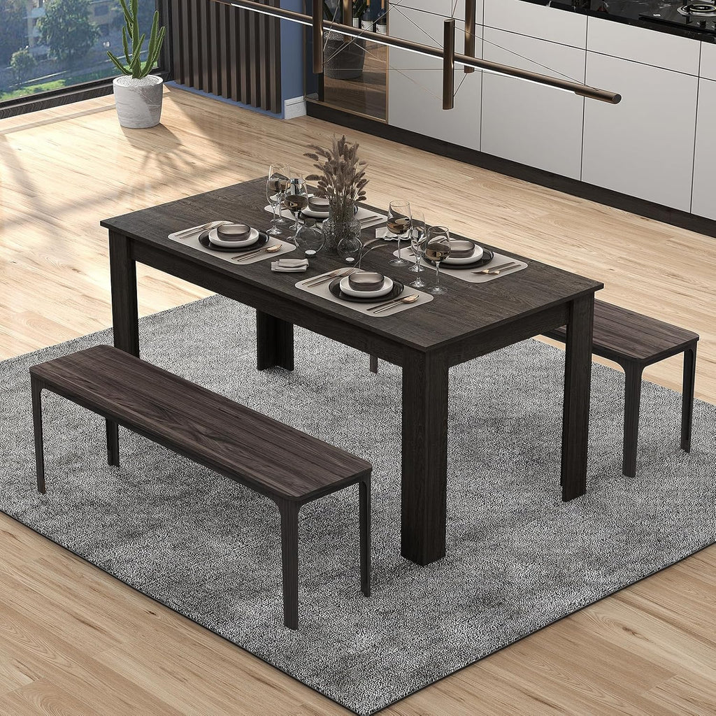 COSTWAY 63' Rectangular Dining Table for 4-6 People, Modern Farmhouse Dinette Table with Large Computer Workstation, Grey