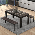 COSTWAY 63' Rectangular Dining Table for 4-6 People, Modern Farmhouse Dinette Table with Large Computer Workstation, Grey