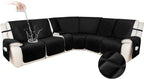 HDCAXKJ 100% Waterproof Velvet Recliner Sectional Couch Covers L Shaped Corner Reclining Sofa Cover Washable Thick Non Slip Sectional Slipcover with Pockets (5 Seat and 1 Middle Console, Black)