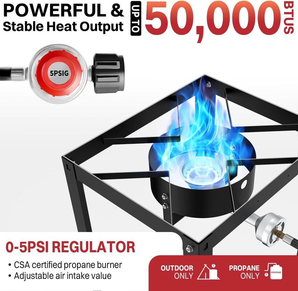 18QT Outdoor Propane Fish Fryer | 50,000 BTU Propane Deep Fryer | Includes 2 Baskets | Lid | Cover | 9" Fryer Tong & 6" Thermometer | Perfect for Cooking Fish, Chicken Wings, and Fries