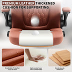 Executive Office Chair PU,Leather Office Chair with Wheels,360° Swivel Rolling Chair with Padded Arms,Ergonomic Computer Chair with Lumbar Support for Short People Use(Brown)