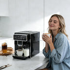 Automatic Espresso Machine with Grinder and Milk Frother - Grinder Coffee Machine Expresso Maker with 7 One-Touch Coffee Recipes for Latte, Cappuccino, Americano, Iced and Hot Coffee (Black)