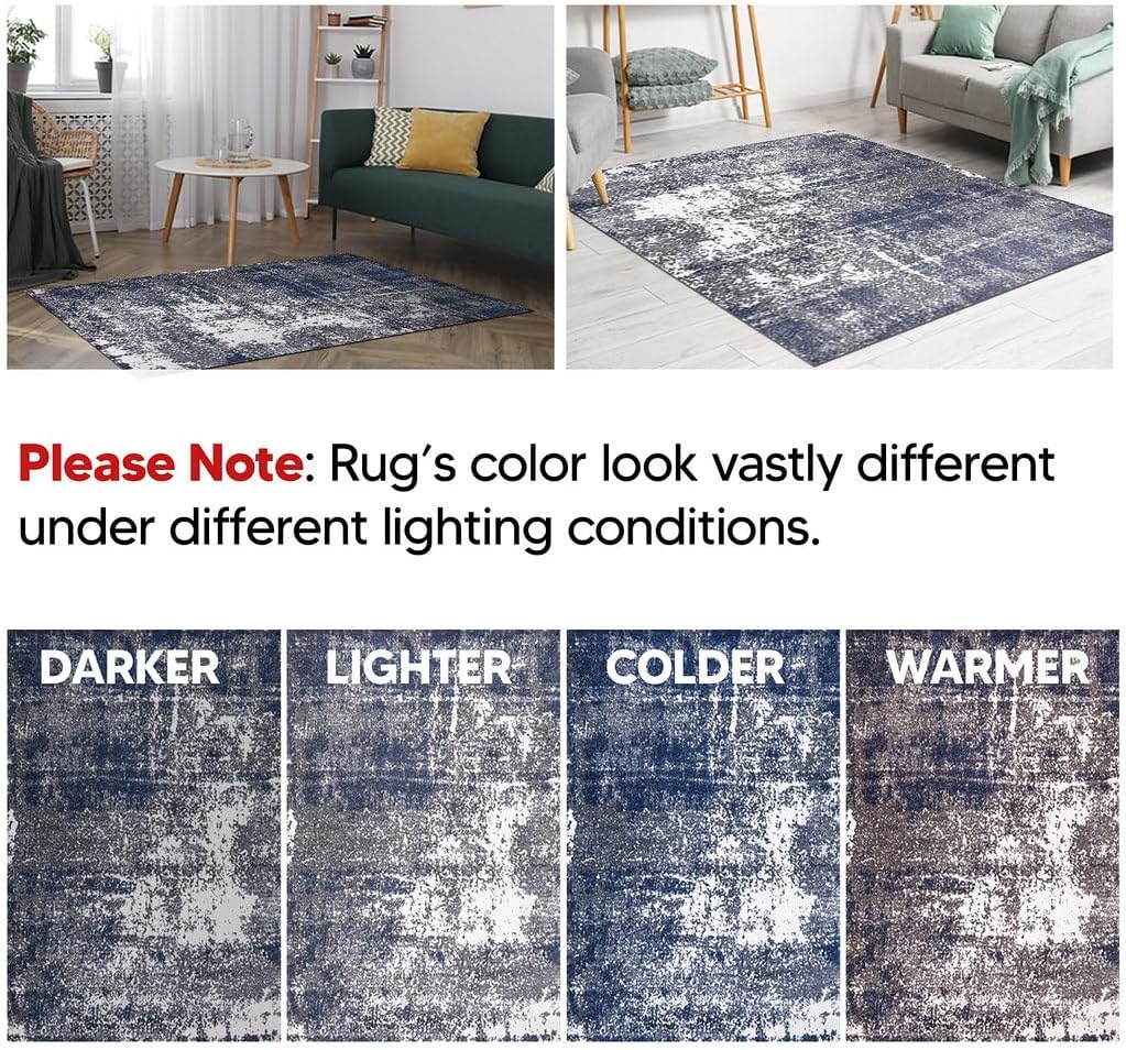 Keen Home Design Area Rugs - 9x12 Non-Shedding, Abstract Rugs for Kitchen, Living Room, Bedroom, Dining Room, Entryway - Size: 9'2" x 11'11", Navy/Grey/White