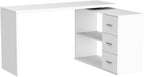 HSH White L Shaped Desk with Drawers Shelves, 360 Rotating Office Computer Desk with Storage Cabinet, Corner Home Office Desk Computer Table .55 Inch