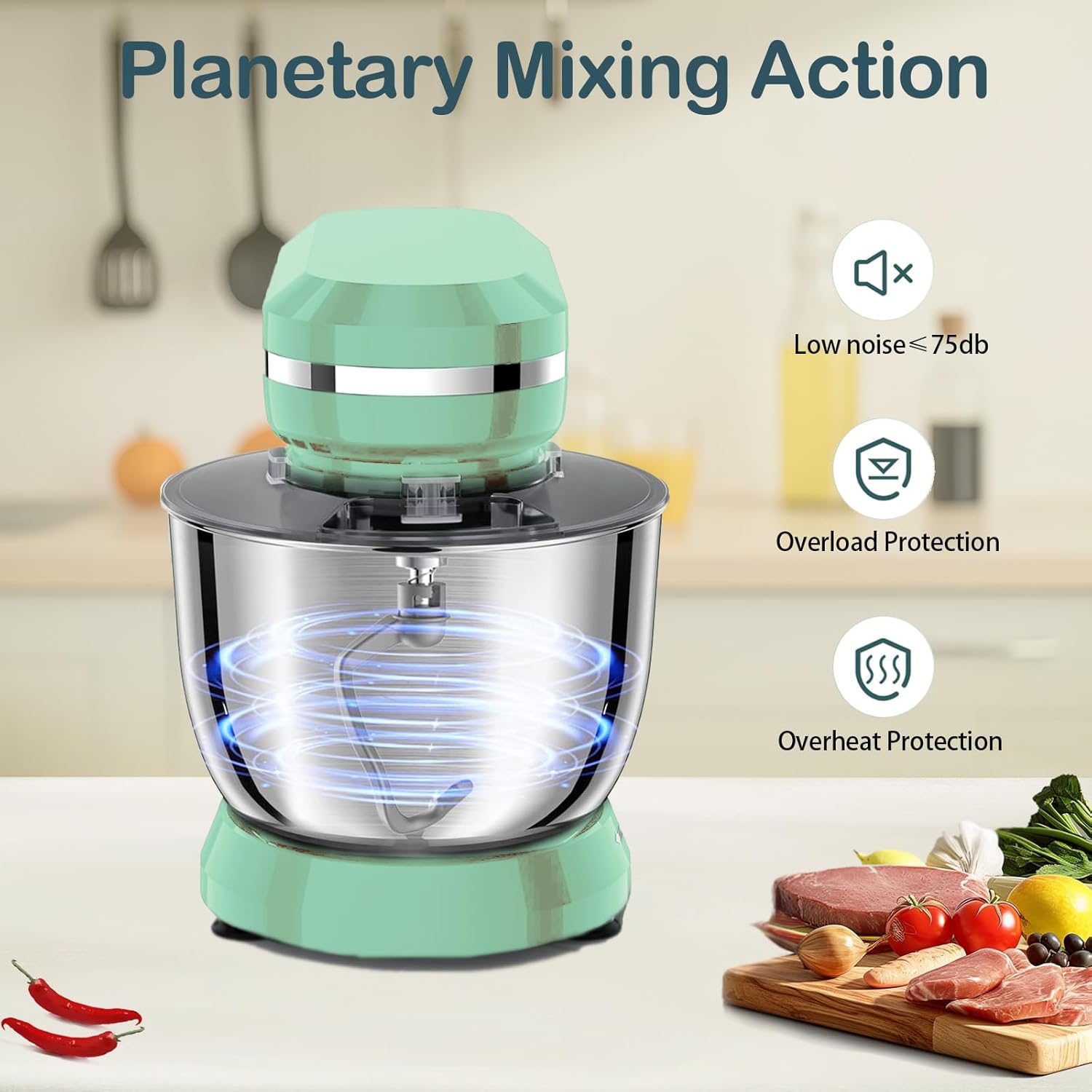 Electric Stand Mixer with 6.5 Quart Bowl, 660W Household Food Mixer 10+p Speeds, Kitchen Tilt-Head Bread Dough and Cake Mixers with Dough Hook, Whisk, Beater, Splash Guard and Egg Separator