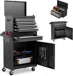 5 Drawers Tool Cart on Wheels with 1 Cabinet, Multifunctional Removable Rolling Tools Chest Storage Set, Tool Trolley Organizer Tools Box for Garage,Warehouse,Repair Shop,Workshop (Black)