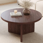Luoxiao 31.5" Round Coffee Table Mid Century Modern Center Table for Living Room, Minimalist Circle Accent Table for Apartments, Study, Office, Space-Saving, Easy Assembly, Walnut