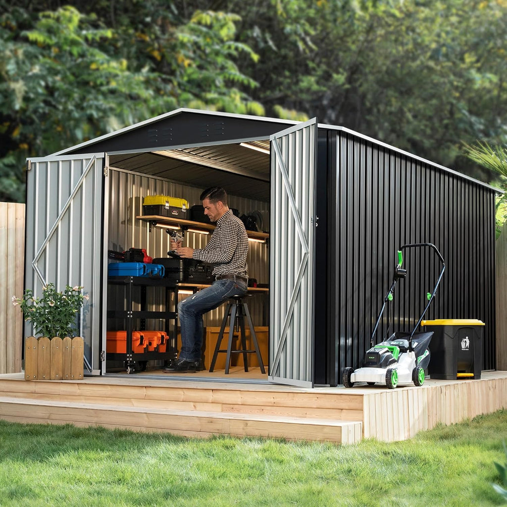 Polar Aurora 8 x 12 FT Outdoor Storage Shed  Metal Garden Shed with Updated Frame Structure  Tool Sheds for Backyard Garden Patio Lawn Black