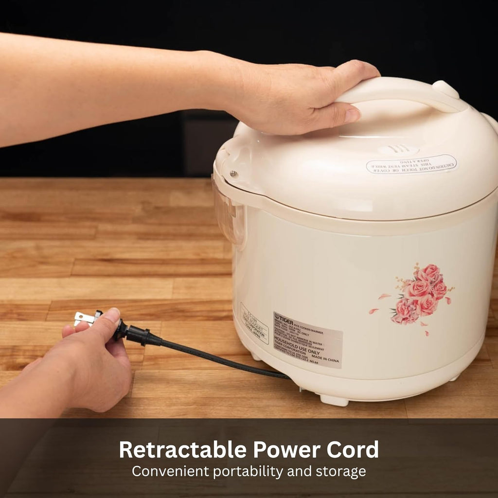 Tiger JAZ-A10U-LF 5.5 Cup Capacity White Rice Cooker with Non-Stick Inner Pot, Retractable Power Cord, and Keep Warm up to 12 hours (Flower)