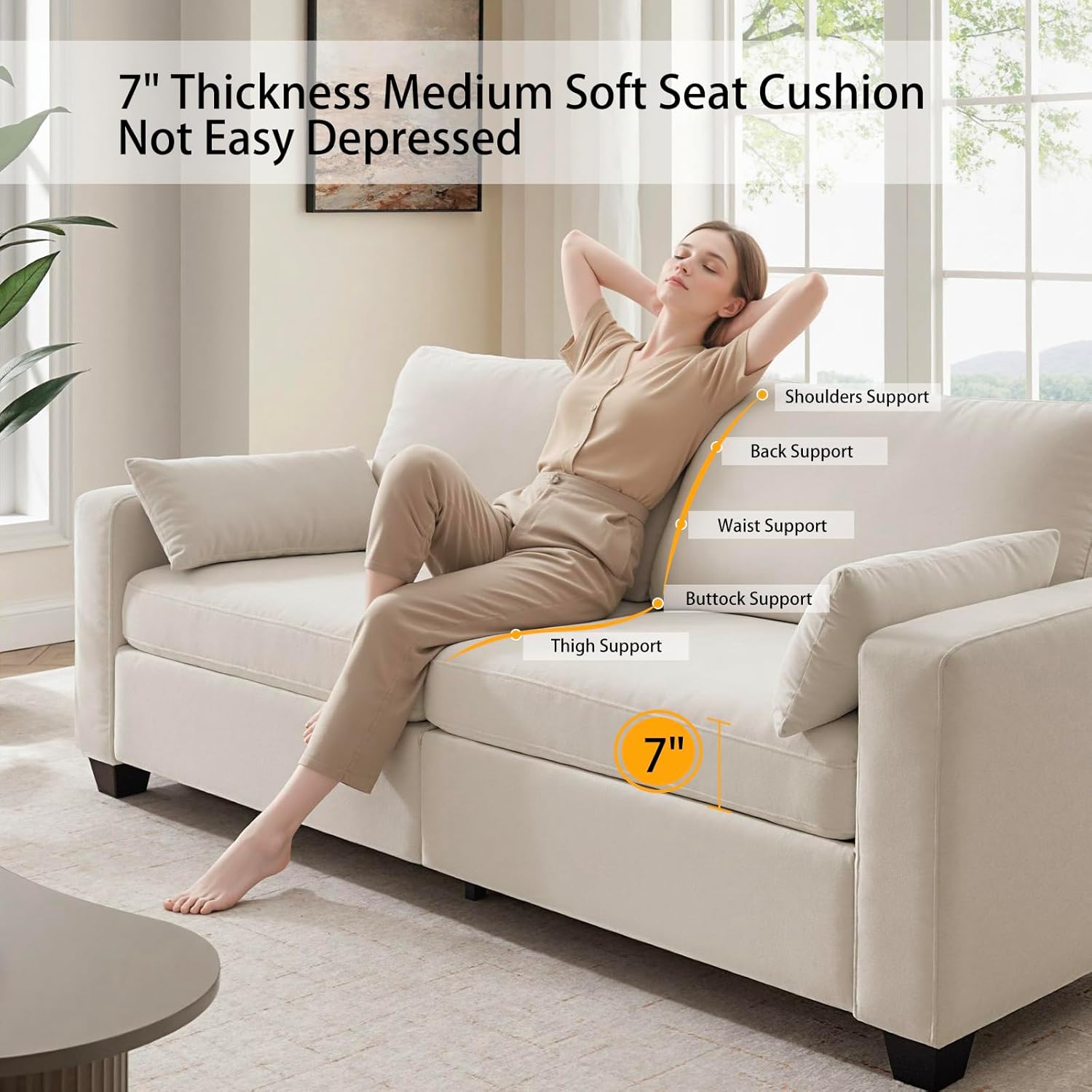 Modern Loveseat Sofa for Living Room, Spring Cushions, Removable Cover, Solid Wood Frame, Wide Armrest, Chenille Fabric Recliner Couches for Small Space
