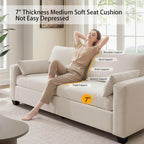 Modern Loveseat Sofa for Living Room, Spring Cushions, Removable Cover, Solid Wood Frame, Wide Armrest, Chenille Fabric Recliner Couches for Small Space