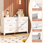 7-Drawer Dresser for Bedroom, 52" Wide White Steel Chest of Drawers with Anti-Tipping Design, Odor-Free Easy to Clean Storage Organizer for Living Room, Entryway, Hallway, Home Office