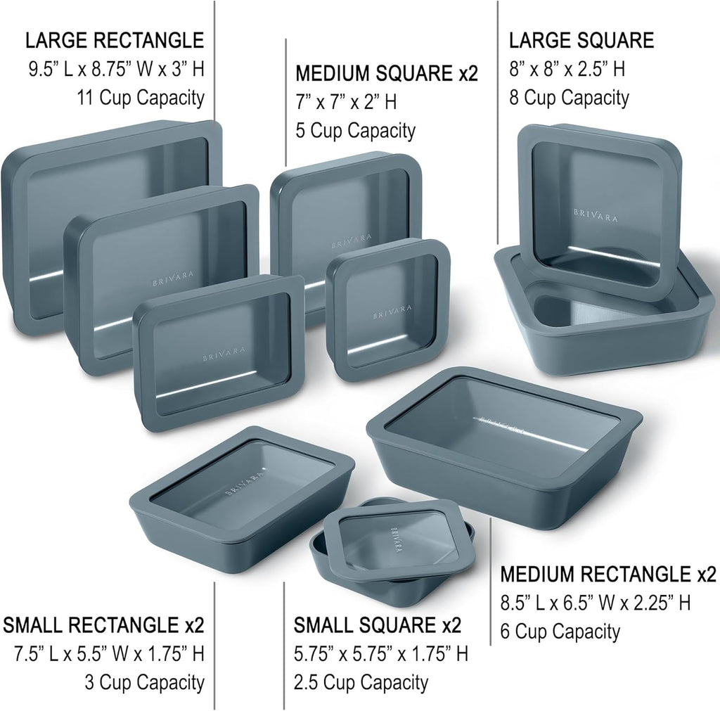 Ceramic Coated Glass Food Storage Containers | No PTFE, PFOA, PFAS, and BPA | Reusable Non Toxic Meal Prep Containers with Glass Lids | Easy To Store | 10 Piece Set Dusk