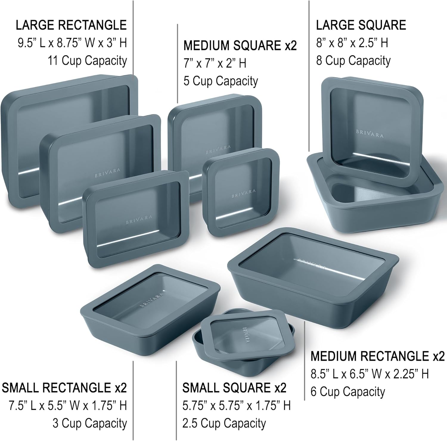 Ceramic Coated Glass Food Storage Containers | No PTFE, PFOA, PFAS, and BPA | Reusable Non Toxic Meal Prep Containers with Glass Lids | Easy To Store | 10 Piece Set Dusk