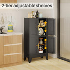 47“H Black Metal Bathroom Storage Cabinet, Kitchen Pantry Cabinet with Doors and 3 Adjustable Shelves, Bathroom cabinets Organizer, for Home Office, Bedroom
