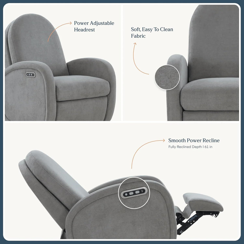 Austin Power Glider Recliner | Contemporary Nursery Glider Chair with Adjustable Headrest & Glide | Live Smart Stain-Resistant Fabric | Modern Recliner Chair for Nursery & Living Spaces, Gray