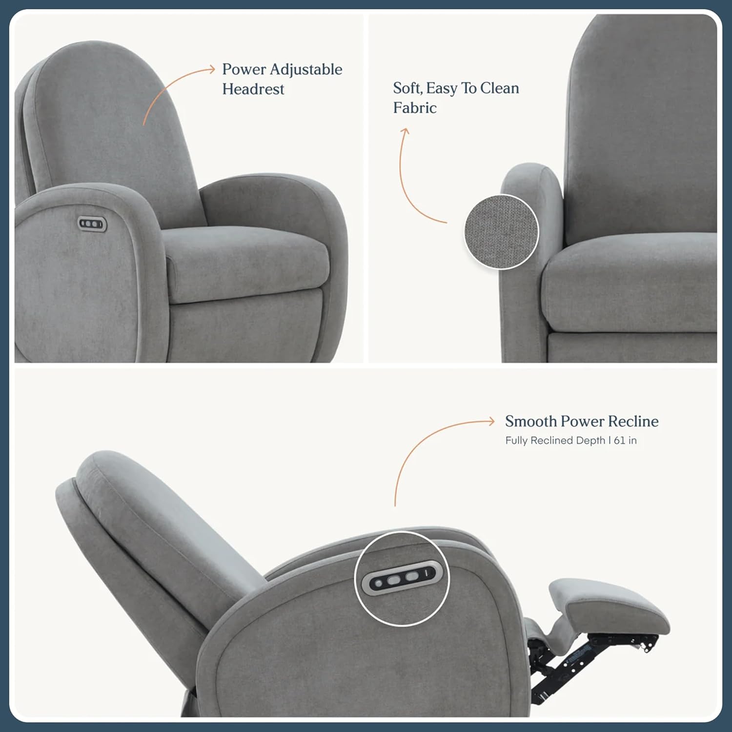 Austin Power Glider Recliner | Contemporary Nursery Glider Chair with Adjustable Headrest & Glide | Live Smart Stain-Resistant Fabric | Modern Recliner Chair for Nursery & Living Spaces, Gray