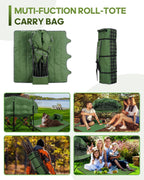 Double Camping Chair Padded Loveseat for Adults, Oversized 2 Person Camp Couch with 2 in 1 Carry Bag, Heavy Duty Folding Outdoor Sofa with Cup Holders for Lawn Beach Tailgating, Green