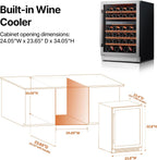 Ca'Lefort Wine Fridge & Cooler - 24 Inch 52 Bottle Wine Cooler Refrigerator, 40-65°F Dual Zone Wine Refrigerator Glass Door, 3 LED Built-in or Freestanding Fridge for Home/Bar/Kitchen (5.65 cu.ft)