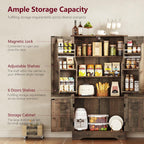TEENFON Storage Cabinet with 4 Doors, 43.3" H Farmhouse Kitchen Cabinet with 6 Door Shelves, Kitchen Storage Cabinets with Adjustable Shelves, for Living Room, Antique Oak