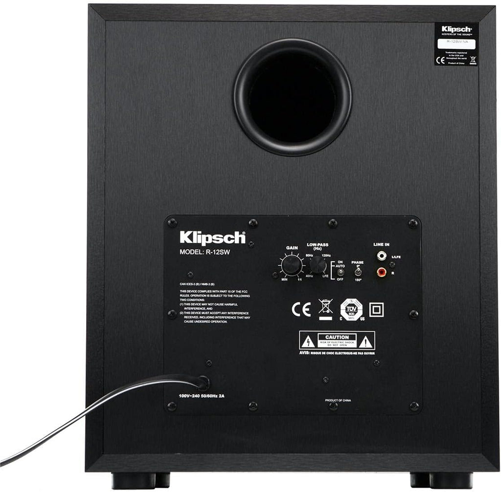 Klipsch R-12SW Powerful Deep Bass Front Firing 12" Copper-Spun Driver 400W Digital Power Subwoofer 14" X 18.5" X 16"