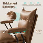 Brown Office Chair with Triple-Layers Thicken Wide Seat, Mid Back Leather Desk Chair with Wheels and Arms, Mid-Century Modern Computer Chair for Home Office