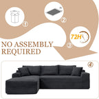 108" Cloud Sectional Couch, Modern Boneless Couch with L-Shape Chaise, Deep Seat Modular Sectional Sofa Corduroy Corner Couches for Living Room,No Assembly Required (Black, Left Facing Chaise)