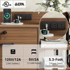 SEDETA 44" File Cabinet, Filing Cabinet fits Legal/Letter Size, 2 Drawer File Cabinets for Home Office with Lock, Power Strip, 6 Storage Shelves, Walnut Brown