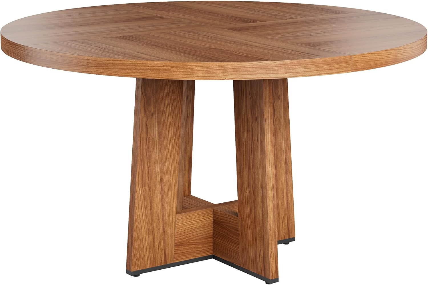 Garvee 47" Round Dining Table for 4-6 People - Circle Kitchen Dinner Table with Sturdy Pedestal Base, Space Saving Dinning Room Furniture for Living Room, Kitchen, Apartment, Light Walnut