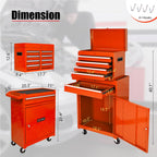 5-Drawer Tool Chest, Rolling Tool Box with Detachable Top Toolbox & Universal Wheels, Tool Cabinet with Lock Bar, Protective Liner & Tool Rack, Metal Storage Cart for Garage,Workshop (Orange)