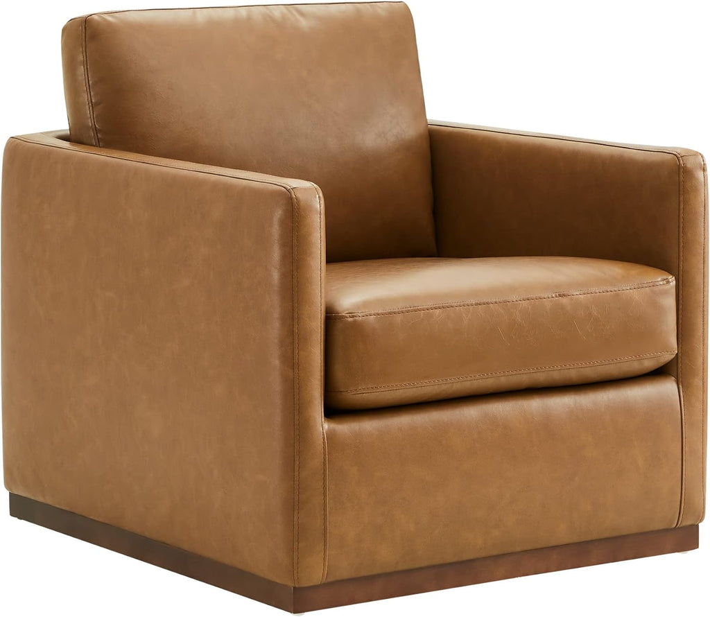 CHITA Swivel Accent Chair, Faux Leather FSC Certified Mid Century Modern Arm Chair for Living Room and Bedroom, Fully Assembled, Saddle Brown