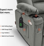 MCombo Power Lift Recliner Chair with Massage and Heat for Elderly People, Cup Holders, USB Ports, Side Pockets, Fabric 7529 (Medium, Grey)