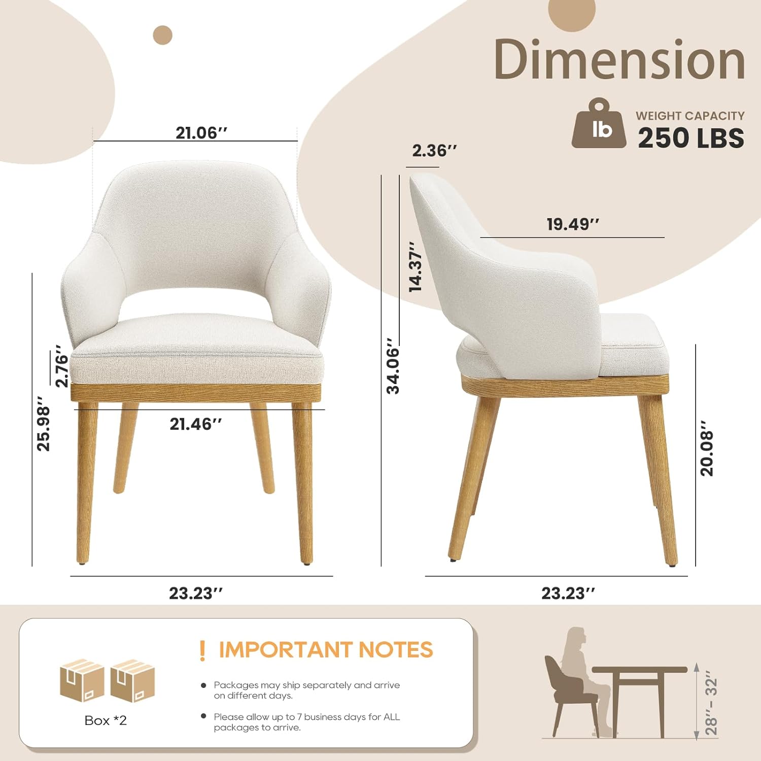 Wooden Dining Chairs Set of 4, Modern Fabric Upholstered Dining Room Chair, Kitchen Side Chairs, Farmhouse Dinner Chair with Open Back for Kitchen, Beige