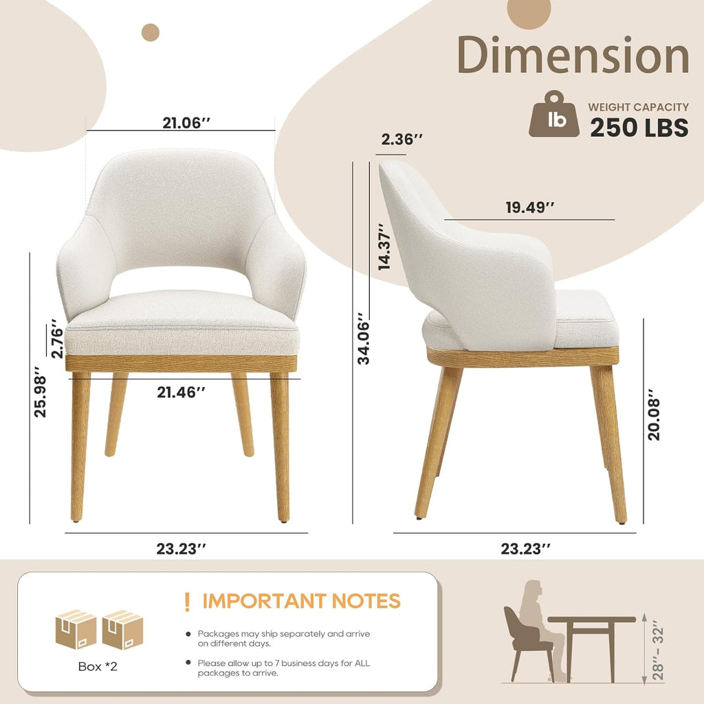 Wooden Dining Chairs Set of 4, Modern Fabric Upholstered Dining Room Chair, Kitchen Side Chairs, Farmhouse Dinner Chair with Open Back for Kitchen, Beige