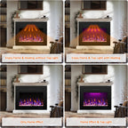Electric Fireplace Inserts with 3 Flame & Top Light Color, Recessed Fireplace Heater with Thermostat, 750/1500W, Crackling Sound, Logs & Crystals, Timer, 32.2" W x 19.6" H Rear