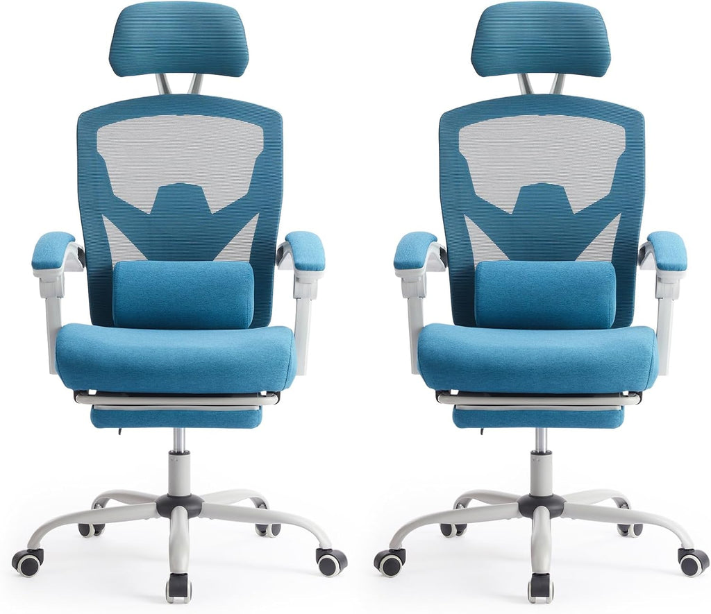 Sweetcrispy Office Computer Desk Chair, Ergonomic High-Back Mesh Rolling Work Swivel Chairs with Wheels, Comfortable Lumbar Support, Comfy Arms for Home, Bedroom, Study, Student, Blue