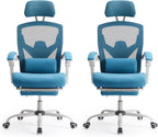 Sweetcrispy Office Computer Desk Chair, Ergonomic High-Back Mesh Rolling Work Swivel Chairs with Wheels, Comfortable Lumbar Support, Comfy Arms for Home, Bedroom, Study, Student, Blue