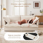 83.4" Modular Sectional Sofa Slipcovered, Oversized L-Shaped Cloud Couch with Removable Covers, 2-Seater Sofa Couch with 1 Movable Ottoman, Spacious Living Room Furniture (Cream,Chenille)