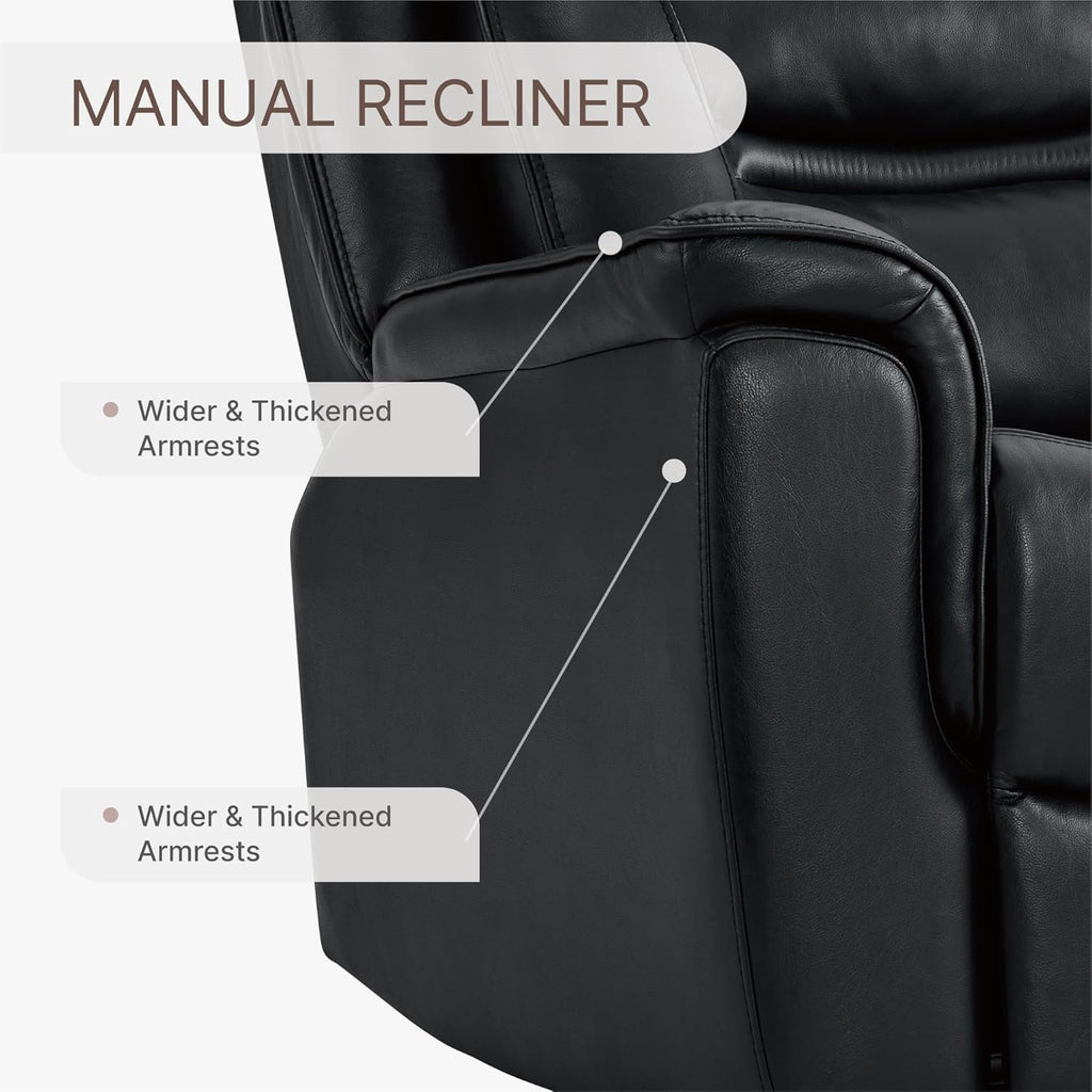 Leather Recliner Chair, 360° Swivel Rocker for Adults Manual Rocking Reclining Chair with Adjustable Backrest Footrest for Living Room Bedroom Home Theater Seating