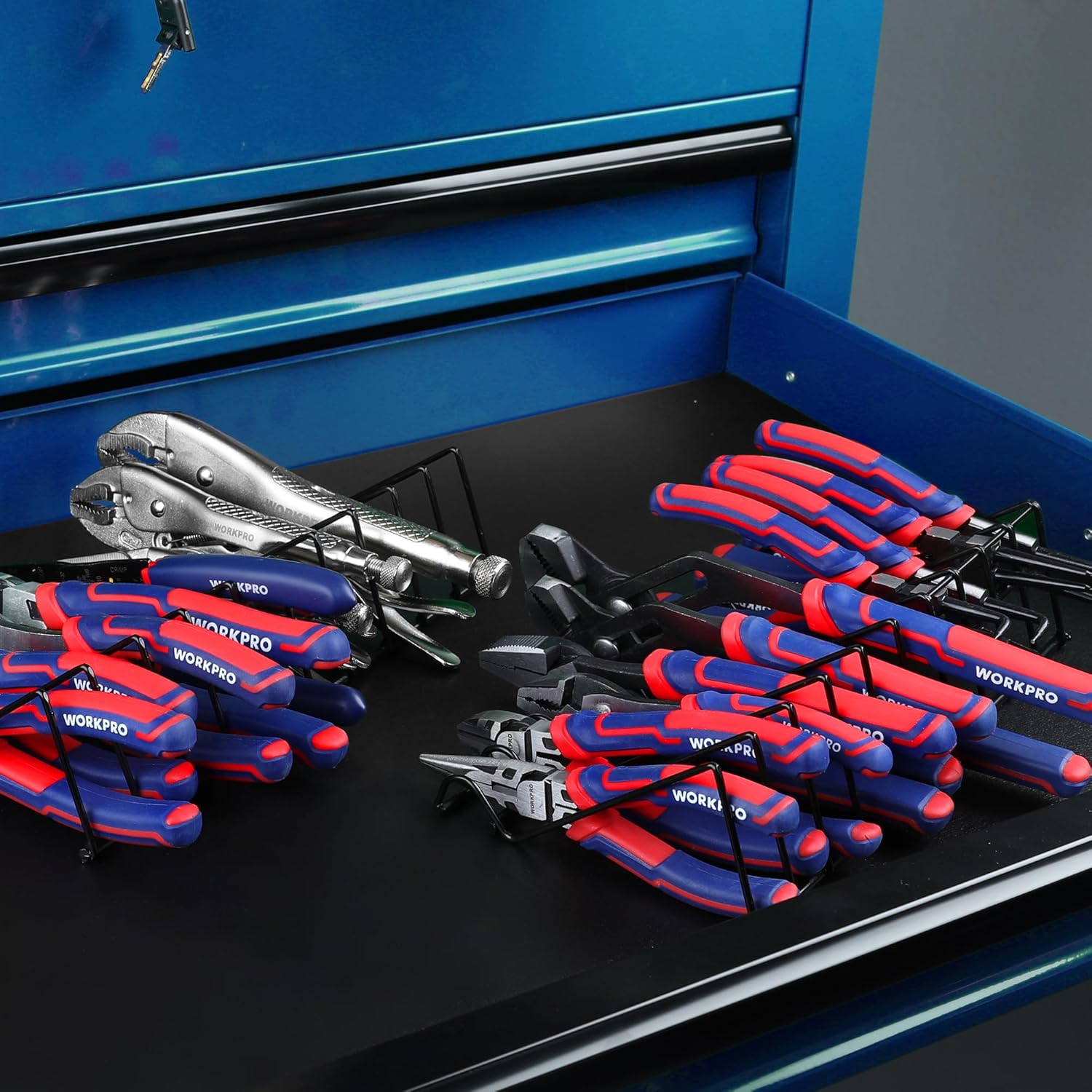 WORKPRO Pliers Set, 20 Pieces Pliers Tool Set with 2 Packs Organizer Rack, Slip Joint Pliers, Channel Locks Plier and Vise Grip Plier Assortment for Home, Garage, Mechanics & DIY Projects