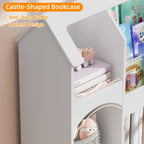 Kids Bookshelf with Toy Storage, Castle-Shaped Bookshelf with 3 Movable Drawers and LED Lights, Toy Storage Organizer with 3-Tier Book Rack for Kids Room, Playroom, Nursery