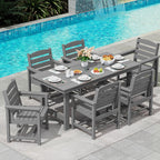 SERWALL Outdoor HDPE Dining Table Set  7-Piece Outdoor Dining Table Sets with Umbrella Hole Cut-Out Table and 6 Chairs  Gray