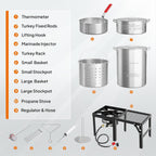 ROVSUN 30QT Turkey Fryer & 10QT Fish Fryer Kit w/ 55,000BTU Propane Stove, Aluminum Outdoor Deep Fryer & Seafood Boiler Steamer w/Baskets, Thermometer, Marinade Injector, Turkey Rack & Rack Lifter