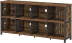 LVB Rustic Horizontal Bookshelf, Industrial Bookcase Cube Storage Organizer, Wide Large Metal Wooden Office Cube Shelf, Farmhouse Low Long Book Shelf for Home Bedroom Living Room, Rustic Brown, 63 in