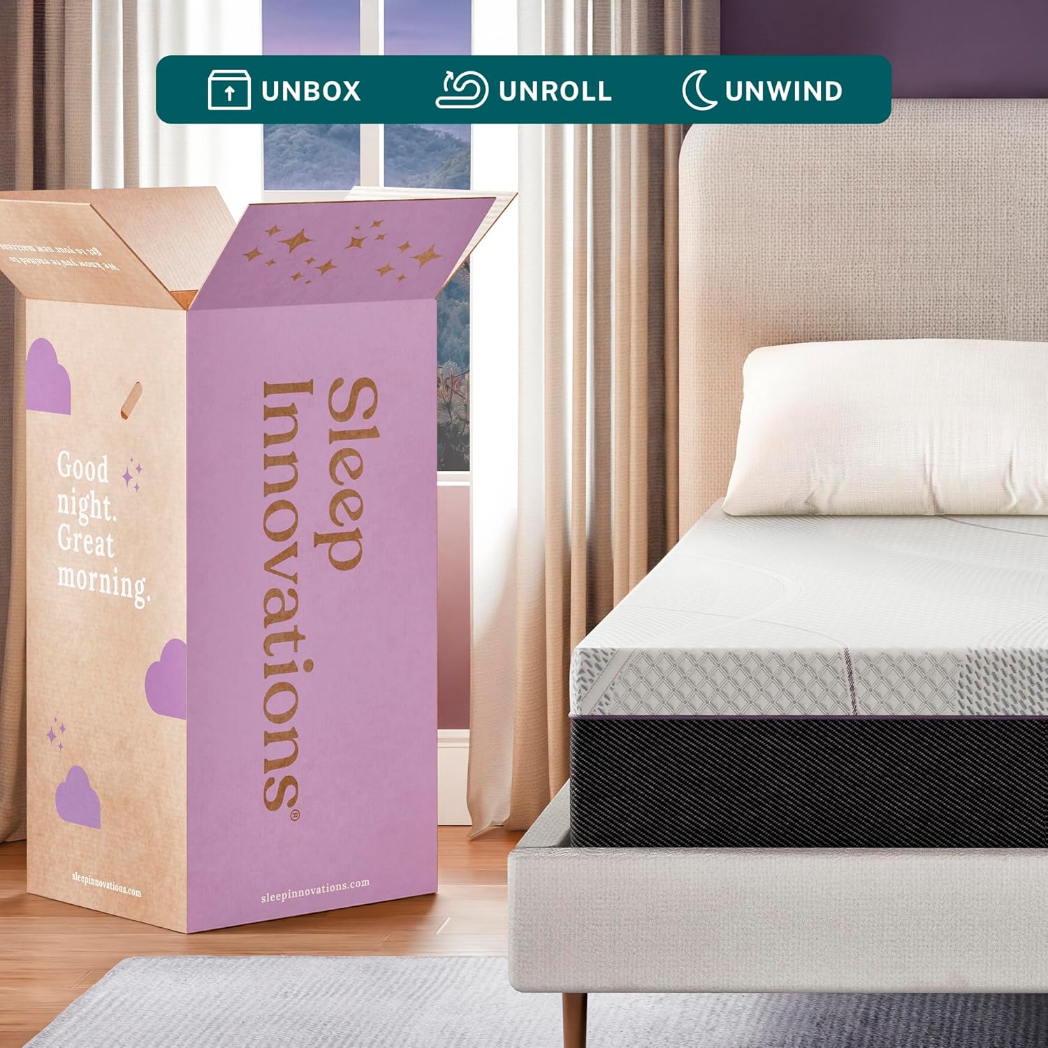 Sleep Innovations Shiloh 14 Inch Green Tea Memory Foam Mattress, King Size, Bed in a Box, Medium Feel