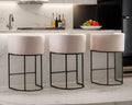Contemporary Cream Linen Bar Stools Set of 3, 29" Upholstered Fabric Counter Height Barstools Kitchen Counter Island Stools with Black Metal Base