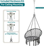 JoyView Macrame Hammock Chair Hanging Swing Chair Max 330 Lbs with 2 Cushions and Hardware Kits for Indoor Outdoor Bedroom Patio Garden - Dark Grey